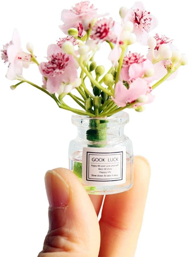 Mozff Miniature Flowers in Vase Set - 1:6 Scale Dollhouse Décor with Realistic Details, Tiny Floral Arrangements for Micro Landscape, Train Platform and Fairy Garden Accessories (Pink) - Image 1